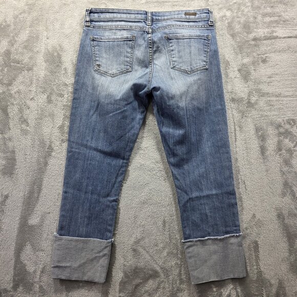 Kut From The Kloth Jeans Womens 6 Blue Cuffed Distressed Raw Hem Cropped Denim - Picture 2 of 10